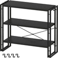 HCHQHS Bookshelf, 3-Tier Industrial Bookcase, Black Open Book Shelf, Freestanding Horizontal Bookshelves with Metal Frame