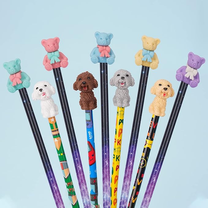 80 Pieces Cute Animal Eraser Dog Bear Monkey Squirrel Pencil Erasers Puzzle Eraser Pencil Mini Erasers Novelty Top Erasers for Prizes Carnival Gifts Mixed Color