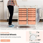 Giantex 12 Drawers Rolling Storage Cart, Classroom Organizers with Wheels for Tools Scrapbook Craft Paper Teacher Office School Supplies (Peach Fuzz)