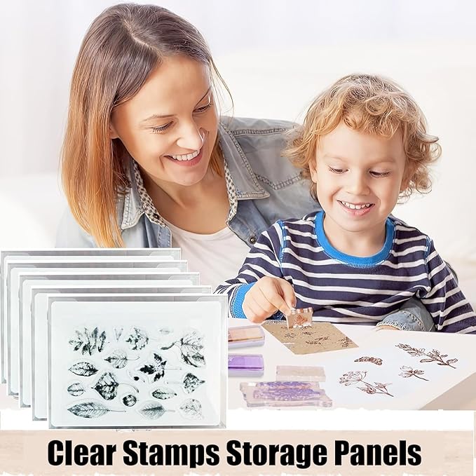 BROTOSPAC 24 PCS Clear Stamps Storage Panels,Resealable Die Cut Storage Bag, White Plastic Stamps Organizer Panels, Clear Stamp Organizer Set for Die Cutting and Decorative (24)