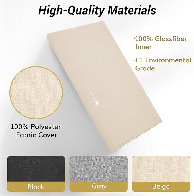 TONOR 4 PCS Large Acoustic Panel, 23.6″ * 11.8″ * 2.36″ 3D Fiberglass Sound Proof Panel with Full Self-Adhesive, Decorative Echo Absorbing Wall Panel, for Studio, Living Room, Home, Office, Beige
