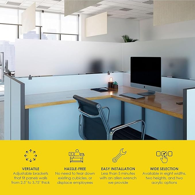 OBEX Acrylic Mounted Large Brackets Quality Desk Privacy Panel & Divider for Your Office Cubicle-Increase Separation & Improve Productivity (Frosted, 18"W X 72"H)