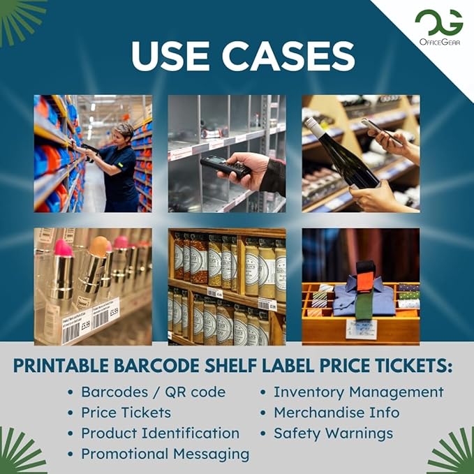OfficeGear Shelf Edge Barcode Price Ticket Labels 18-up [25 Sheets - 450 Pack] 30x105mm Custom Printable A4 Card Micro Perforated Non-Adhesive Merchandise Tag with Free Downloadable Design Template