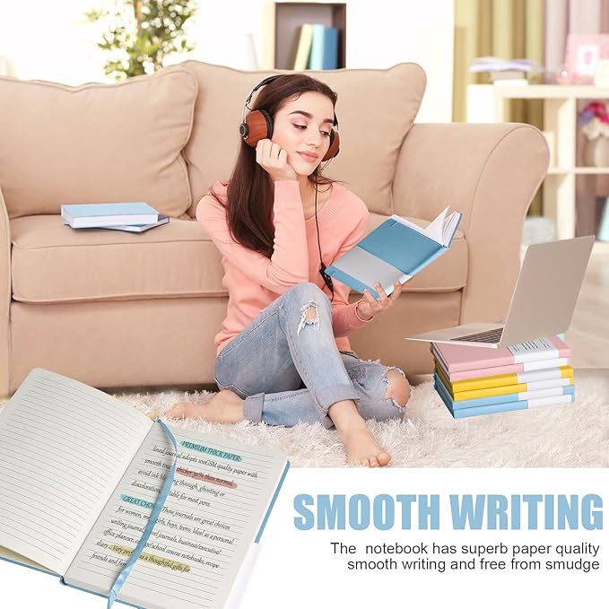 EMOMAS Lined Journal Notebook, 6Pack Hardcover Notebook for Men & Women – Journals for Writing, Work, School, Home & Daily Notes, 160 Pages – Medium A5, 5.7"x8", 100 gsm Thick Paper (Sky Blue)