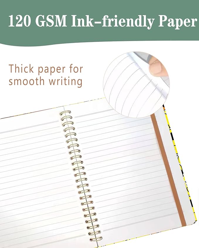 DHGPTS Spiral Journal Notebook, A5 Cute Notebooks for Women Men, College Ruled Hardcover Notebook for Work & Note Taking, 60 Pages Double-Wire Journals for Writing, Cool Yellow Ducks