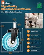 RidRed Gaming Chair Wheels - Heavy-Duty Office Chair Wheels - Replacement Rubber Casters- Universal Fit 3 Inch Chair Casters, Noise Free, Fits 98% Chair, for All Floor
