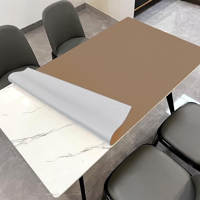 Zinkooat Leather Table Cover,1.8mm Thick,30x60 Inch Desk Cover,Large Desk Mat,Table Protector,Table Cover Protector,Kitchen Table Cover,Dining Table Mat,(Khaki+Silvery,30x60)