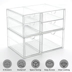 Prsildan Acrylic Drawer Makeup Organizer with 6 Drawers (Not for Baby Bottle), Set of 2 Office Desk Organizers Accessories, Clear Stackable Storage Drawers for Vanity, Craft (Largest Drawer 4" Tall)