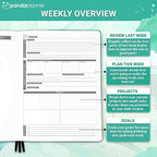 Panda Planner 2026 Undated Weekly Planner, To Do List Notebook with Habit Tracker, 8” x 11”, 53 Weeks, Daily Weekly Monthly Overview for Home, School, Office, Turquoise