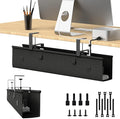 KIGJU Under Desk Cable Management Tray, 30-inch No-Drill Cord Organizer with Anti-Sag Reinforced Base, Fabric Wire Management Hider for Standing Desk, Office & Gaming Accessories - Black