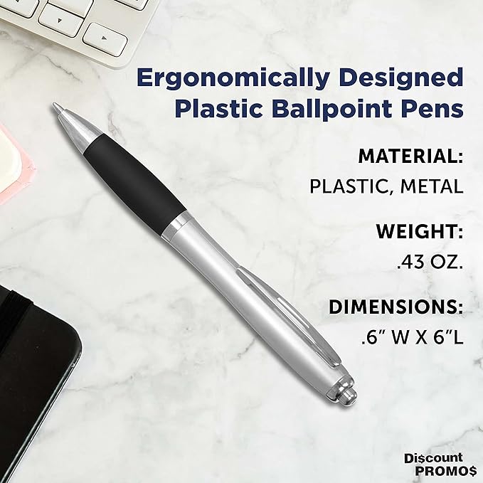 DISCOUNT PROMOS Ballpoint Pens With Rubber Grip, 10 pack, Black Ink Writing Pens in Bulk, Black