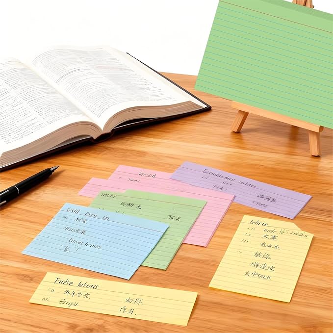 JINMIKEJI Colored Index Cards 5x7 Inch - 50 Pack Ruled Flash Cards for Students, Office & Home, Durable Study Note Cards with Lines