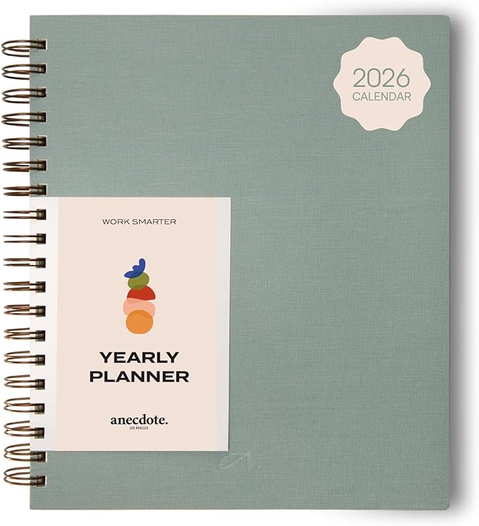 Anecdote Planner 2026 (8.5" x 10") Daily Planner Weekly Monthly Planner - 52 Weeks w/Library Buckram Cover, Brass Spiral - A4 Size Bleed-Resistant Paper – Dutch Blue