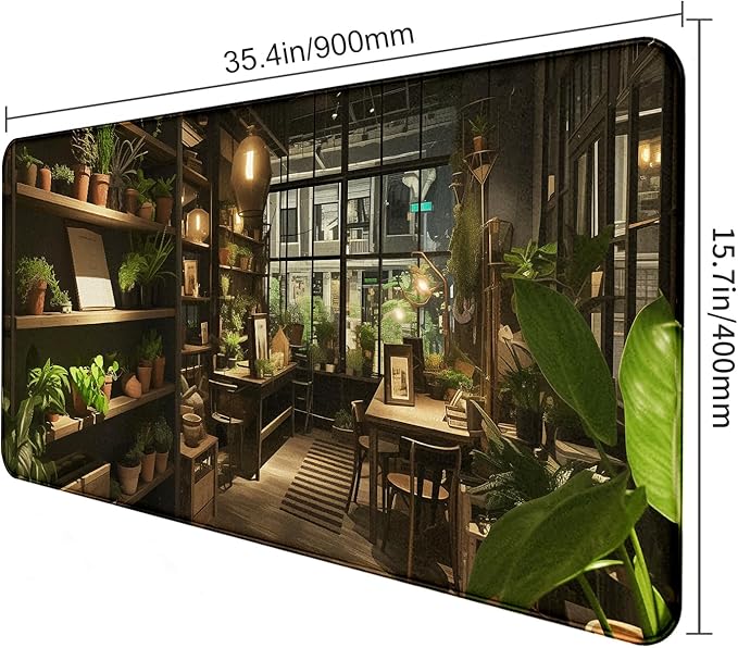 Lndoor Green Plant Expansion Desk Mat, Flower Plant Large Gaming Mouse Mat XXL Laptop Mouse Keyboard Mat 35.4 x 15.7-Inch Office Desk Decoration
