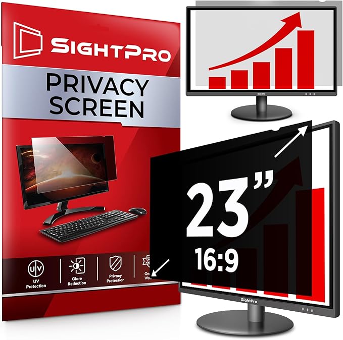 SightPro 23 Inch 16:9 Computer Privacy Screen Filter for Monitor - Privacy Shield and Anti-Glare Protector