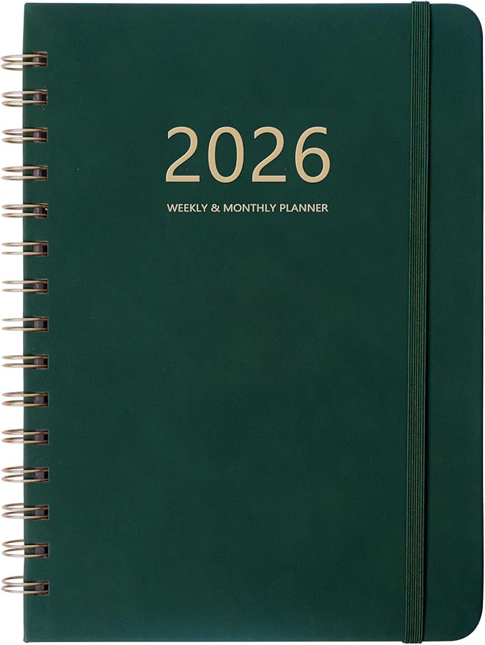 2026 Planner - Weekly and Monthly Planner 2026, Jan 2026 - Dec 2026, 6.4" x 8.5", Daily Planner Calendar Planner with Monthly Tabs, Elastic Closure, Pocket, Notes, Faux Leather Cover Yearly Agenda(Green)