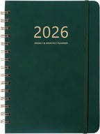 2026 Planner - Weekly and Monthly Planner 2026, Jan 2026 - Dec 2026, 6.4" x 8.5", Daily Planner Calendar Planner with Monthly Tabs, Elastic Closure, Pocket, Notes, Faux Leather Cover Yearly Agenda(Green)