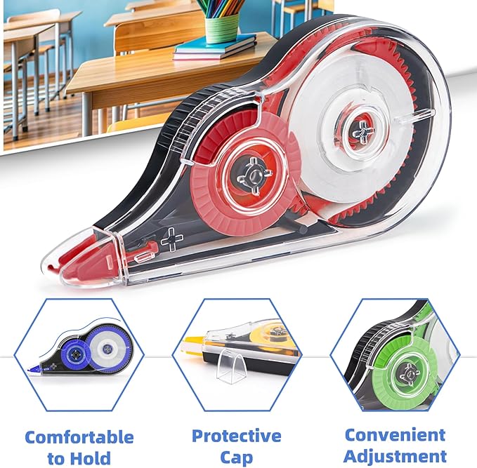 JEFURE 4 Pcs Colorful Correction Tape, 39.4 Ft White Wrong Out Tear-Resistant Bulk, Instant Corrections Easy To Use Applicator for School, Office, Note Taking, Journal (Tape Width 0.2 in, Clear)