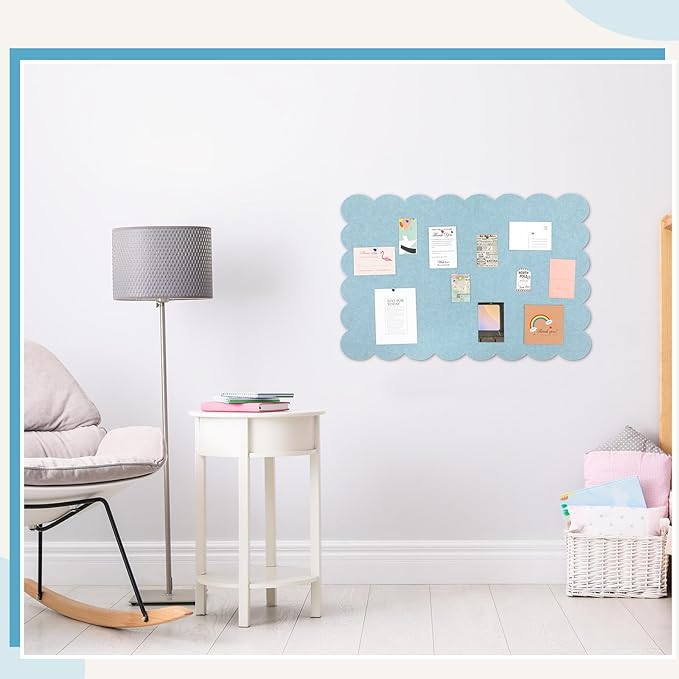 Mooliwe Scalloped Felt Bulletin Board 24 x 18 Inches Foldable Light Blue Pin Cork Board Alternative for Wall, 2' x 1.5' Trifold Picture Vision Self Adhesive Bulletin Decorative