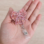 Cute Pink Bow Badge Reel | Retractable ID Card Badge Holder | Name Tag Work Badge Clip for RN LPN CNA MA ER Night Shift Nurse Nursing Student Doctor Teacher | Nurse Gifts | Acrylic｜Alligator Clip