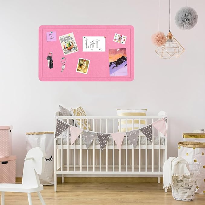 Vuzvuv Pink 28"x16" Large Cork Board with 50 Push Pins & Sticky Notes, Self-Adhesive Bulletin Board for Wall, Felt Pin Vision Board for Paste Notes,Schedules Offices Home