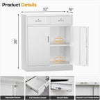 TaskStorz Metal Storage Cabinet with 2 Drawers 36" H,White Metal Garage Cabinets with 2 Lockable Doors and Adjustable Shelves Easy to Assemble for Home Office, Kitchen,Pantry,Garage,Warehouse