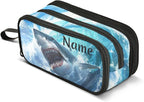 BOENLE Custom Shark Blue Ocean Wave Pencil Case Box Boys Girls Personalized Name Large Pencil Pouch Stationery Pen Bag Organizer for Kids Adults School Office