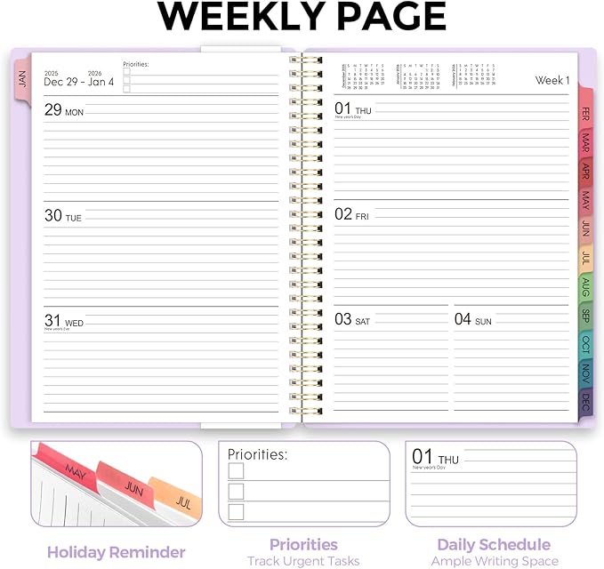 2026 Planner, Weekly and Monthly Planner, January 2026 - December 2026, Hardcover Agenda Planner with Monthly Tabs, Goal Setting & Time Management Organizer for Professionals & Students, 8.5" x 11"
