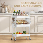 KINGRACK 3 Tier Rolling Cart with DIY Hanging Board, Metal Rolling Utility Cart with Wheels Handles Baskets Hooks, Rolling Storage Cart Suitable for Bathroom, Kitchen, Office, Nursery Diaper (White)