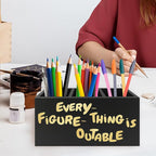 QZQE Everything Is Figureoutable Pen Pencil Holder Organizer for Desk, Inspirational Motivational Wooden Box Signs Decorations for Home Office Desk Tabletop, Inspirational Gifts