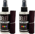 Delete Screen Cleaner Spray Kit, 2 Pack, 2oz Bottle and 2x 6"x6" Microfiber Cleaning Cloth, Streak-Free, Safe and Gentle Formula, Multi-Purpose for Travel, Small TVs, Cameras, Laptops, Phones