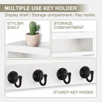 Lucundm Key and Mail Holder Wall Mount, Key Hanger with Long Storage Box and 6 Hooks for Coat, Dog Leash, Home Decor Rack, House Accessories, Entry Way Organizer (White)