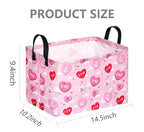 FUULOXE Rectangular Valentines Basket Storage Bin for Shelves Girls Gifts Baskets Foldable Box with Handles for Home Office Car Dormroom Valentine's Day Party Supplies
