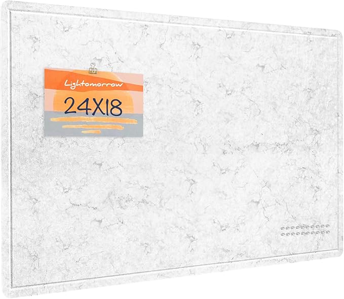Lightomorrow Bulletin Board, 24 x 18 inches Felt Board Decorative Pin Board, Cork Board Alternative for Wall, Foldable Photo Board Self-Adhesive Vision Board Mood Board with 20 Pushpins - Marble White