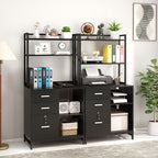 Livofloral File Cabinet with Charging Station, 3 Drawer Filing Cabinet with Bookshelf, Large Printer Stand with Open Storage Shelves for Home Office, Locking File Cabinets Fits Letter/A4 Size, Black