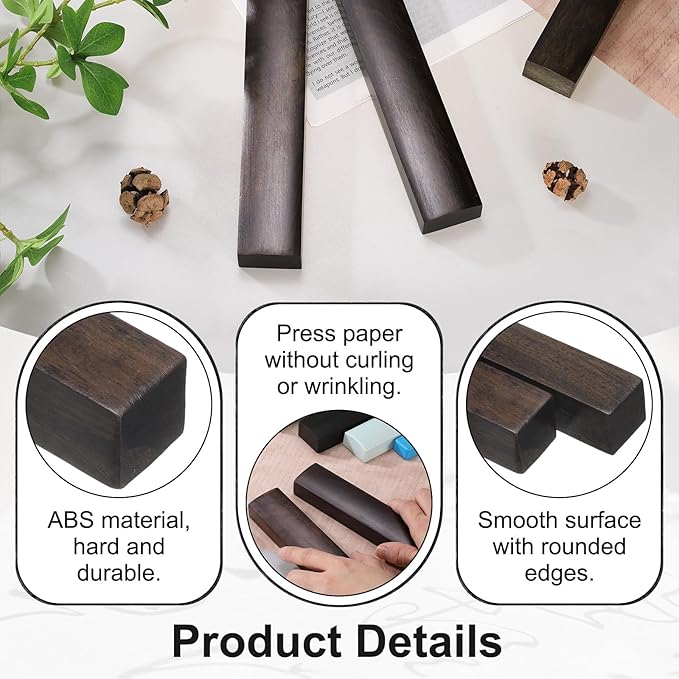 uxcell 1 Pair Calligraphy Paper Weights, 4.3" Wooden Paperweight Desk Accessory for Home Office Calligraphy Practice Drawing Writing, Gift for Writers Professionals, Brown