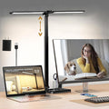 CHARYJOD Retractable Dimmable LED Desk Lamp with USB Charging Port, 50 Lighting Modes Dual Swing Arm Architect Adjustable Table Lamp Light Desk Lamp for Home Office Dorm Piano Nail, Black