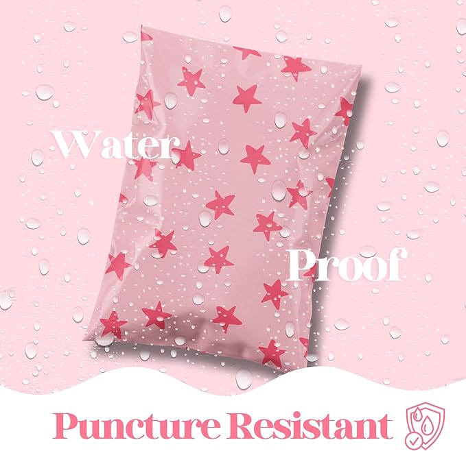 Pretty Package Store 14.5x19 Designer Poly Mailer 100 Pack Heavy Duty Waterproof Self Seal Shipping Bags for Small Business Large Mailing Envelopes Bulk Tear Resistant Cute Packaging Seeing Stars Pink
