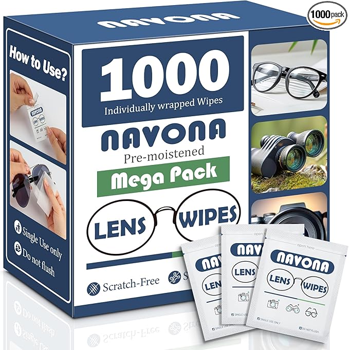 1000 Count Lens Wipes for Eyeglasses – Pre-Moistened, Individually Wrapped Eyeglass Cleaning Wipes – Scratch-Free, Streak-Free Glasses Cleaner Wipes for Sunglasses & Camera Lens – Bulk Pack