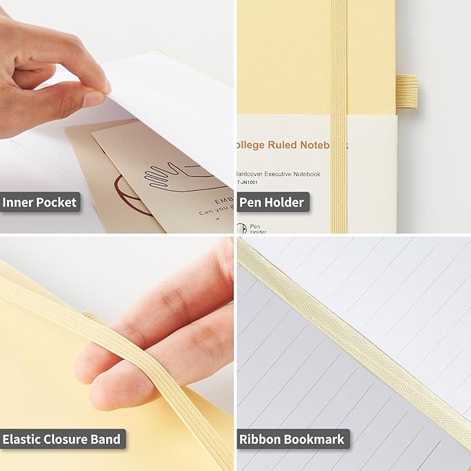 Heture Hardcover Notebooks, A5 Lined Journals Notebook for Writing 160 Pages, 8.2 x 5.5 inch, Classic Ruled Notebooks for College/Work/Travel (Yellow, 1 Pack)