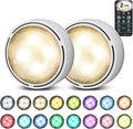 Onumii Puck Lights with Remote Battery Operated ED Under Cabinet Lighting Wireless Stick on Color Changing Timer Tap Lights for Cabinets Shelves Closets Display Case - 2Pack White