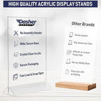 Acrylic Sign Holder 8.5 x 11, T-Shape Menu Holder with Bottom-Loading Design, Plastic Stands for Brochures, Flyers, Menus, and Displays. Double-Sided Display Stand for Tabletop Signs and More (6 Pack)