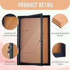 Homezelle Enclosed Cork Bulletin Board 36"x24" Outdoor Weatherproof Cork Noticeboard with Locking Door Wall-Mounted Black Aluminium Frame for Home, School, Office, Community, Hospital