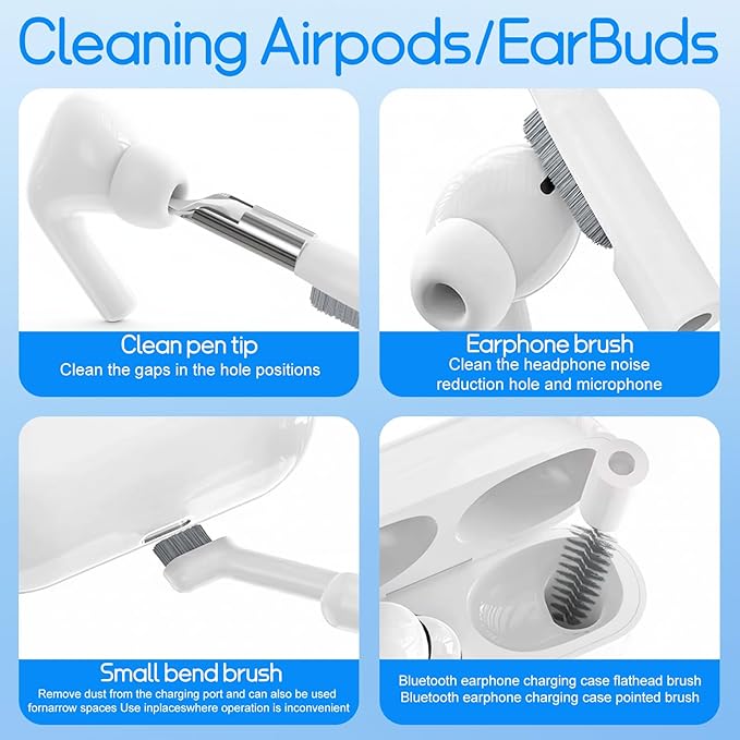 Keyboard Cleaning Kit Laptop Cleaner, 32-in-1 Computer Screen Cleaning Brush Tool, Multi-Function PC Electronic Cleaner Kit Spray for iPad iPhone Pro, Earbuds, Airpods, Camera Lens, Monitor (White)