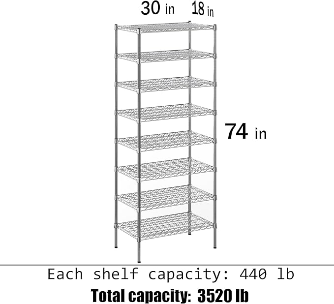 Regal Altair 18" Deep x 30" Wide x 74" Height Wire Shelving Kit | 8-Tier | NSF Commercial Storage Rack Unit