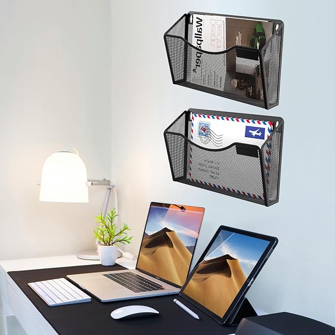 Gawerk 3 Pack Wall File Organizer, Mesh Hanging Metal Vertical Wall Mounted File Holder for Office/Home