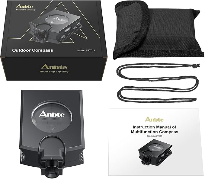 Anbte Compass Hiking Survival, IP65 Waterproof Metal Compass with Sighting Clinometer and Carry Bag, Multifunctional, Professional, for Camping Hunting Hiking Navigation