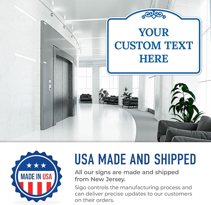 Custom Decorative Sign, Personalized Metal Sign for Business, Driveway, Home, Airbnb, Office Door Plaque, Blue Light Sign, 18x24 Inches, ACM, Fade Resistant, Made in USA by Sigo Signs