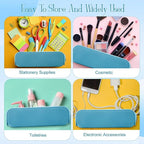 Feifeiya 8 Pcs Silicone Pencil Case Pen Zipper Pouch Bags Aesthetic Back to School Gifts Stationery Travel Toiletry Makeup Coin Organizer Waterproof Valentines Galentines Party Favors (Blue)