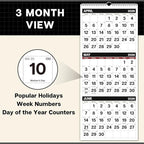 Dunwell 3-Month Wall Calendar 2026, Large Monthly Hanging Calendar with Big Bold Numbers, Easy to Read from a Distance, Use to Dec 2026, For Office or Home, 11x26 Open, Ships Folded